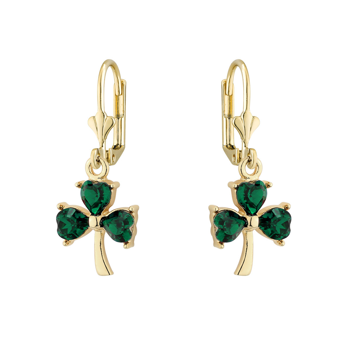 Cashs Ireland Gold Plated Shamrock and Crystal Drop Earrings